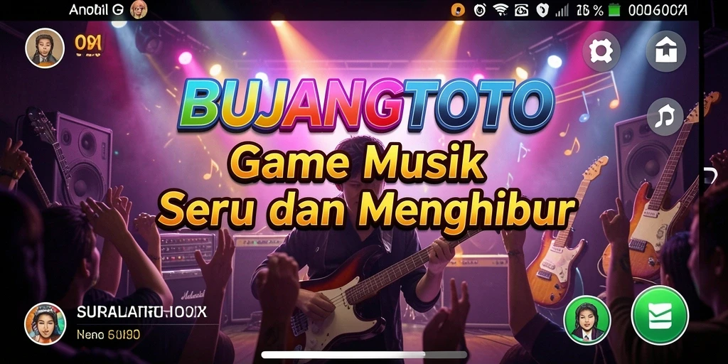 Tampilan gameplay BUJANGTOTO dengan irama musik yang seru.