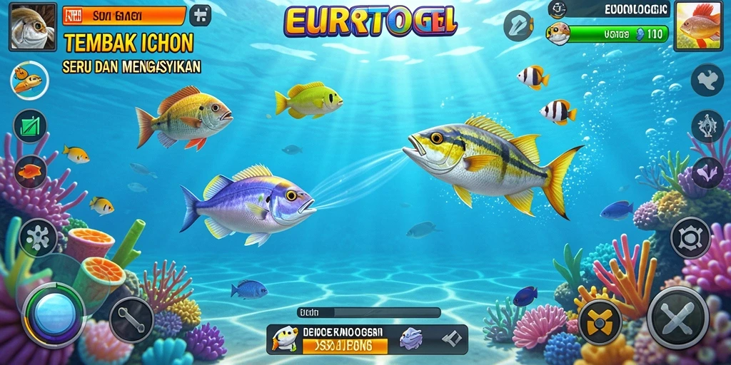 Tangkapan layar menunjukkan aksi menembak ikan dengan grafis yang menarik.