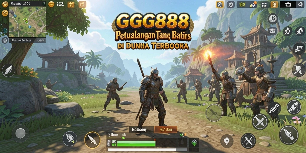 Screenshot gameplay GGG888 yang menampilkan eksplorasi dunia terbuka yang luas.