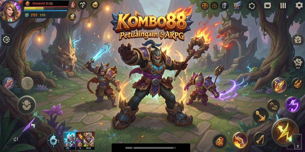 Screenshot gameplay KOMBO88 yang menampilkan pertarungan epik dan karakter menarik.