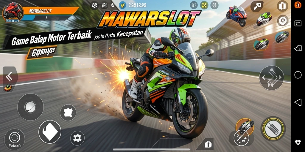Tampilan balapan seru di MAWARSLOT dengan aksi motor yang menegangkan.