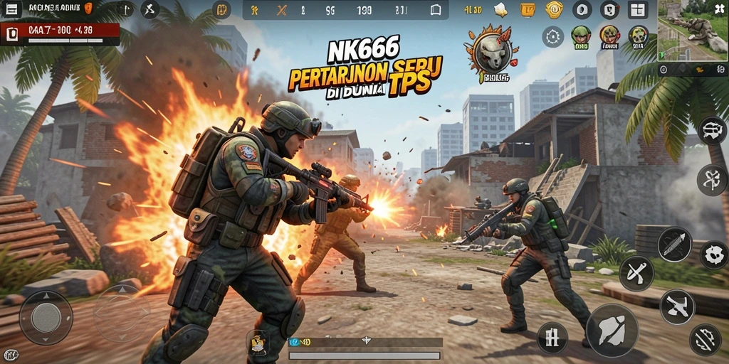 Gameplay intens NK666 menampilkan aksi pertempuran TPS yang seru.