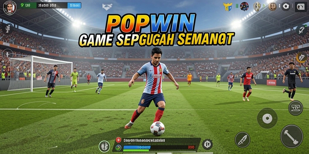 Tampilan gameplay seru di lapangan sepak bola.