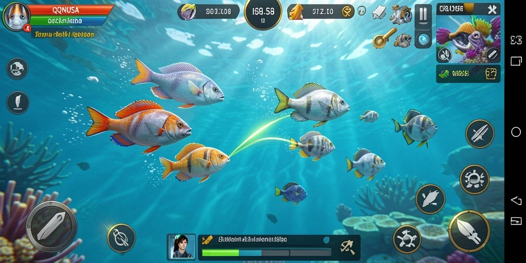 Screenshot gameplay QQNUSA dengan ikan yang menunggu untuk ditembak.