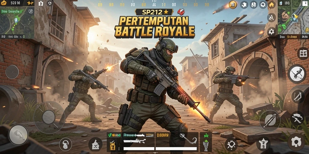Tangkapan layar SP212 menampilkan aksi pertempuran seru di mode Battle Royale.